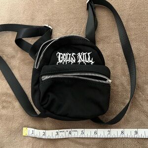 Brand New Dolls Kill small, black backpack with embroidered brand
